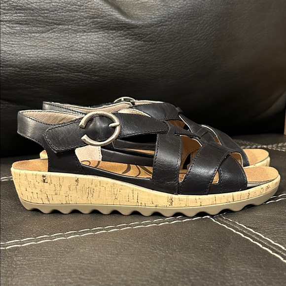 Romika Black Leather Velcro Sandals with Cork Look Sole EU37 - Picture 1 of 8